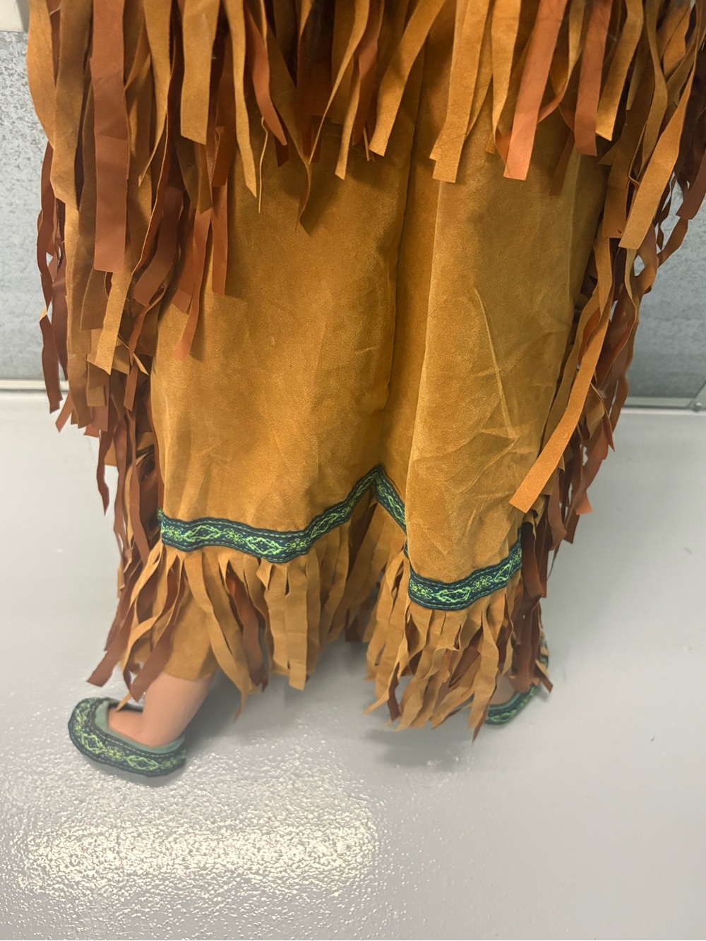 Native Style Collectible Doll with Teal Top and Tan Fringe Skirt - Picture 13 of 16